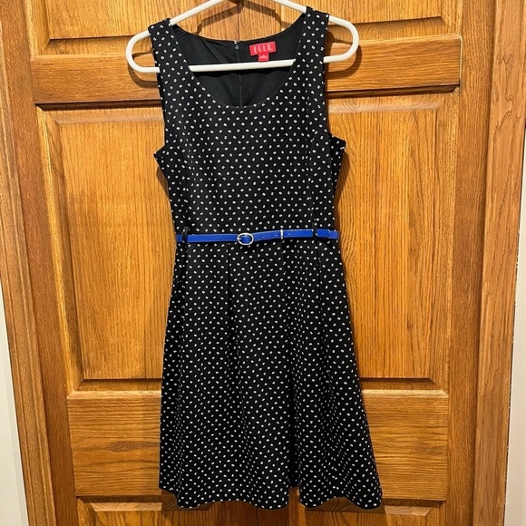 Elle Dresses & Skirts - Elle Polka Dot Sleeveless Mini Swing Dress w/ Cobalt Blue Belt - Size 8